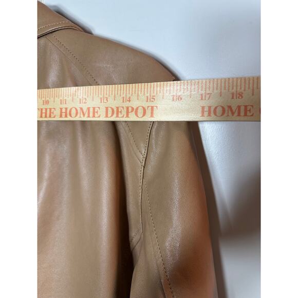 Eileen Fisher Rumpled Lux Moto Leather Jacket size Large US tan/beige color - Picture 6 of 10